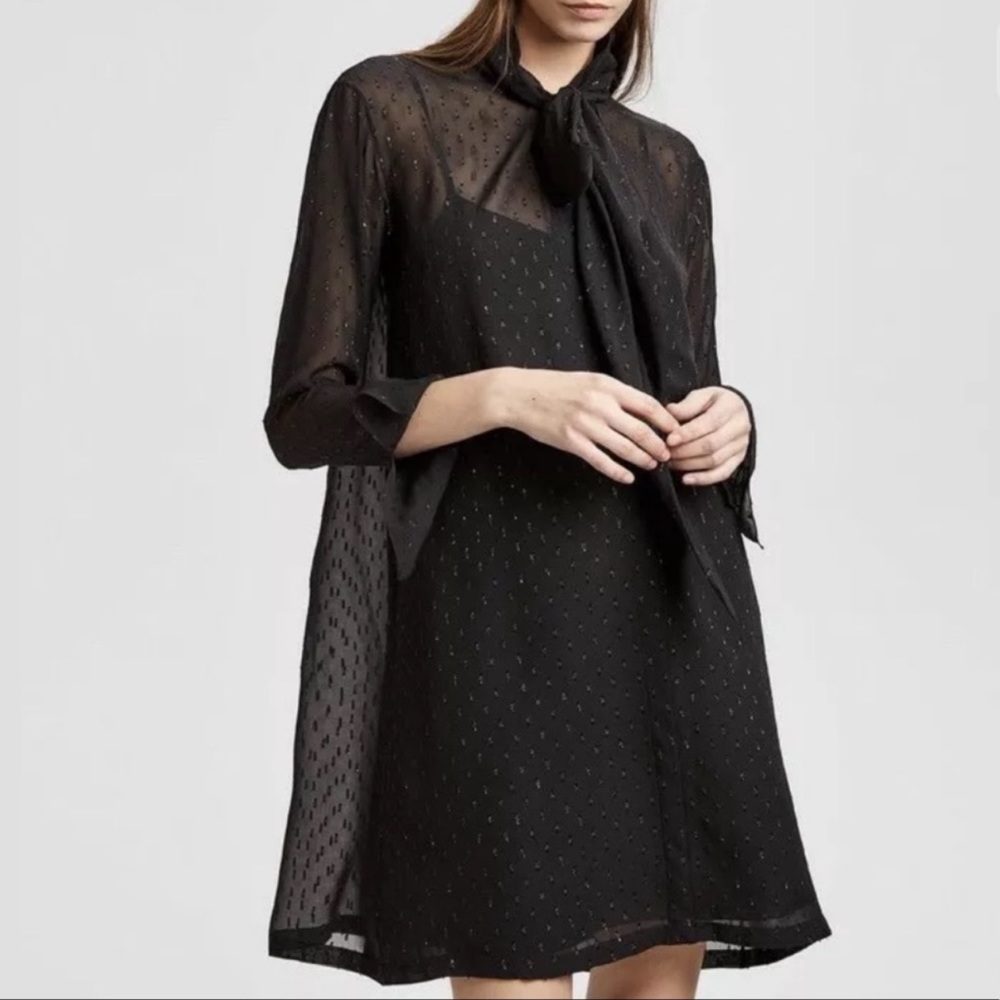 THEORY_ Black Metallic Silk Shift Dress Size 4